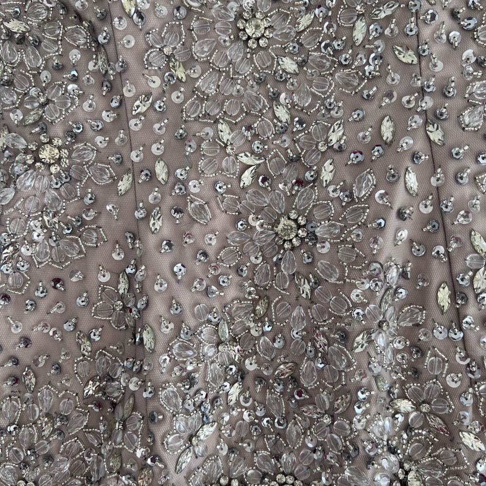 JVN by Jovani Blush and Silver Beaded V-Neck Cocktail Dress - Picture 6 of 7